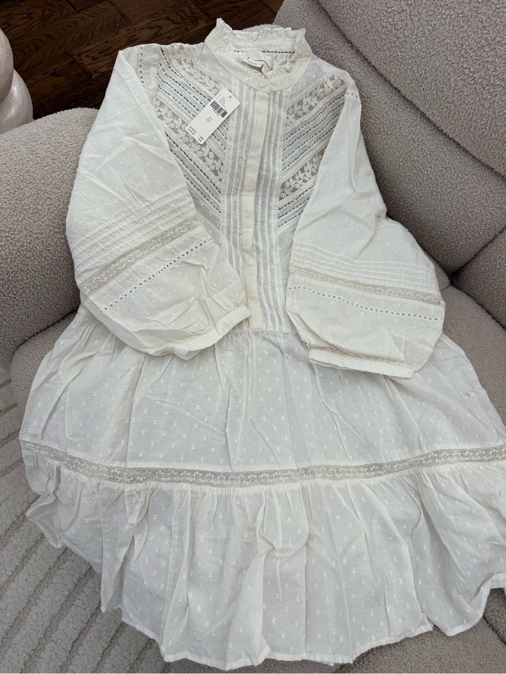 Anthropologie Cream Swiss Dot Lace Pintuck dress/ tunic